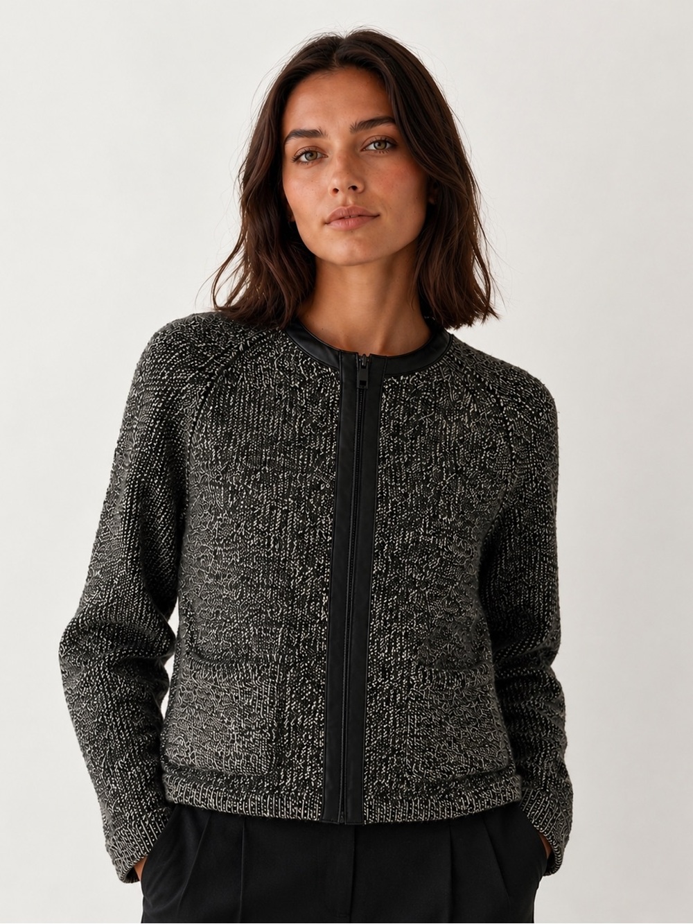 Rag & Bone Knit and Leather Sweater Jacket, size S